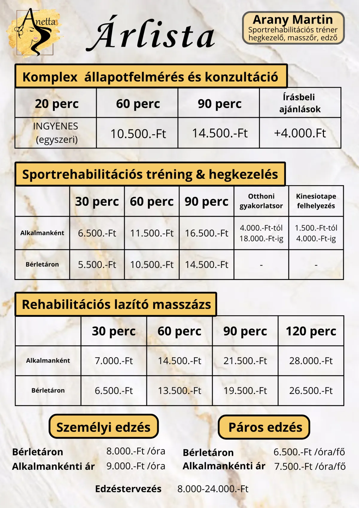 Masszázs és sportrehabilitációs szalon Pilisen