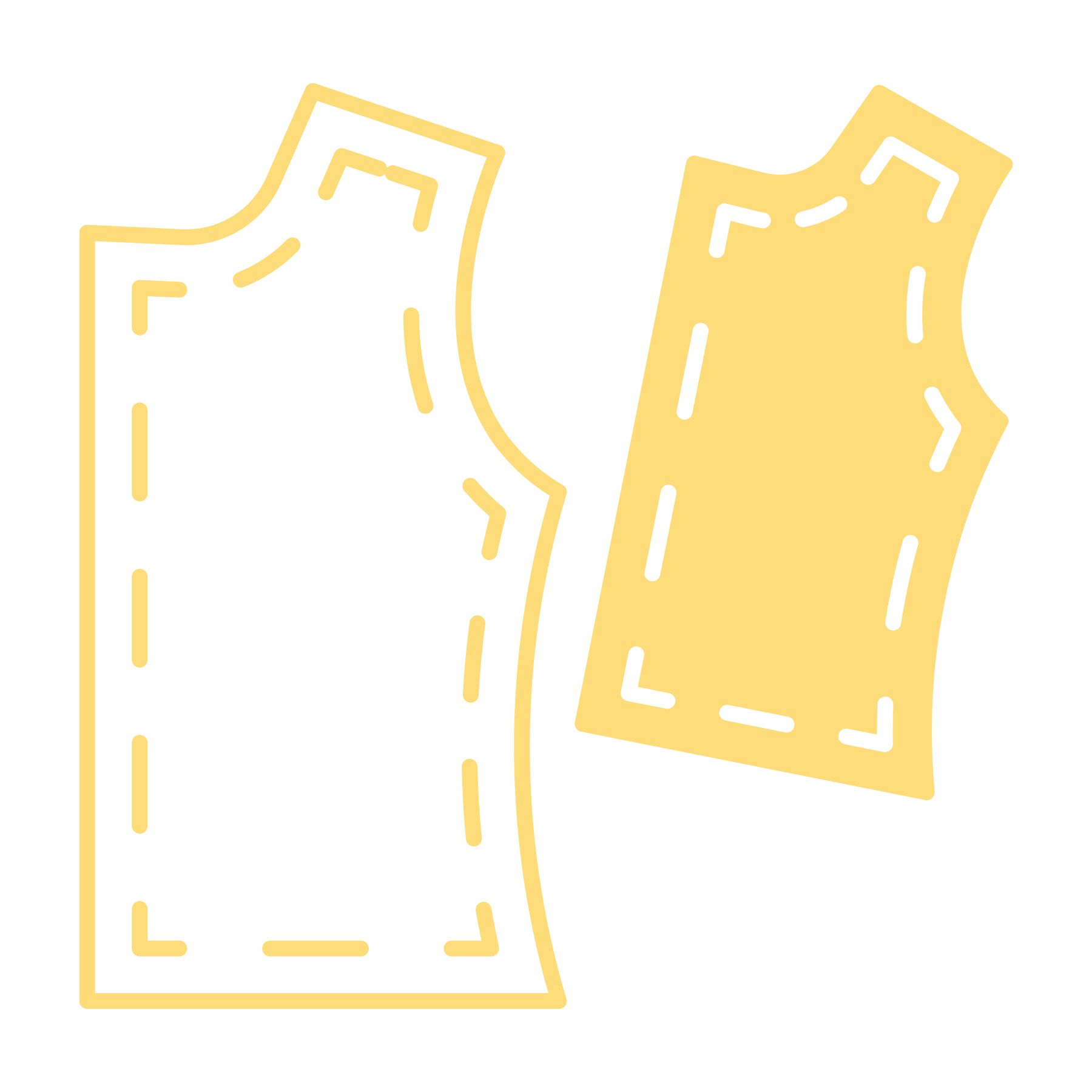Illustration of a fashion designer tracing garment pattern pieces on a worktable, with sewing templates hanging behind. Ideal image for a sewing course, pattern drafting class, or dressmaking workshop webpage.