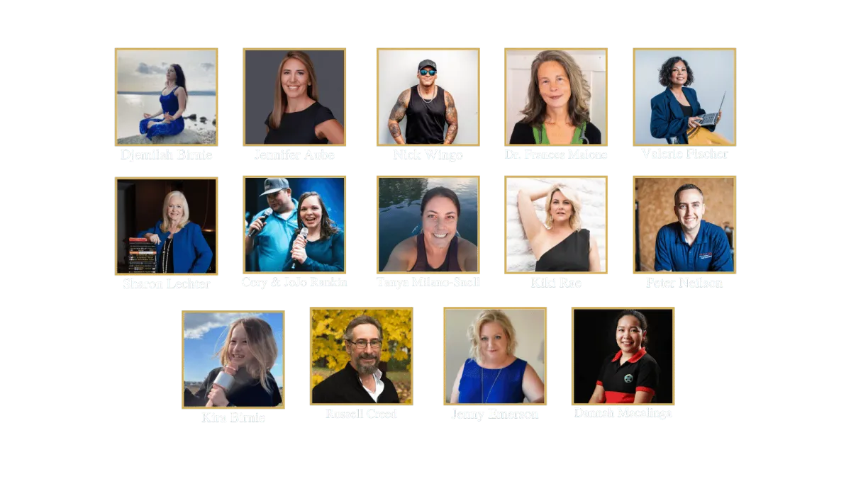 The Becoming the Big Me: The Great Conquest book you will find stories from Djemilah Birnie, Sharon Lechter, Nick Wingo, Dr. Frances Malone, Jenny Emerson, Russell Creed, Jennifer Aube, Valerie Fischer, Cory & JoJo Rankin, Peter Neilson, Kiki Rae, Tanya Milano-Snell, Dannah Macalinga, and Kira Birnie
