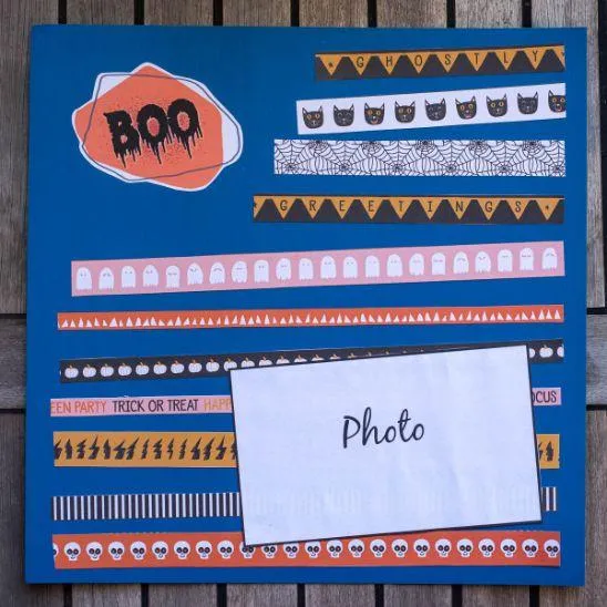 Halloween patterned papers and printables scrapbook layout