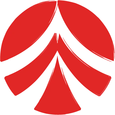 Graphic illustration of a samurai helmet in black and red
