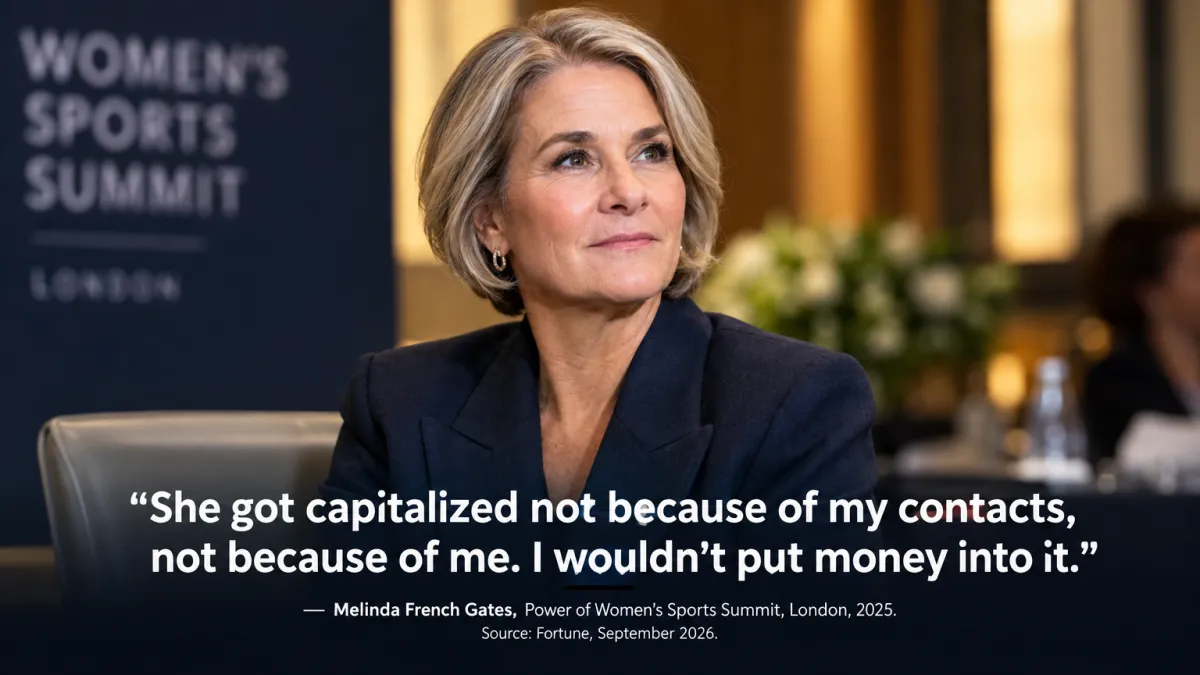 Melinda French Gates editorial portrait — refusing to fund daughter Phoebe's startup Phia, the founder positioning lesson