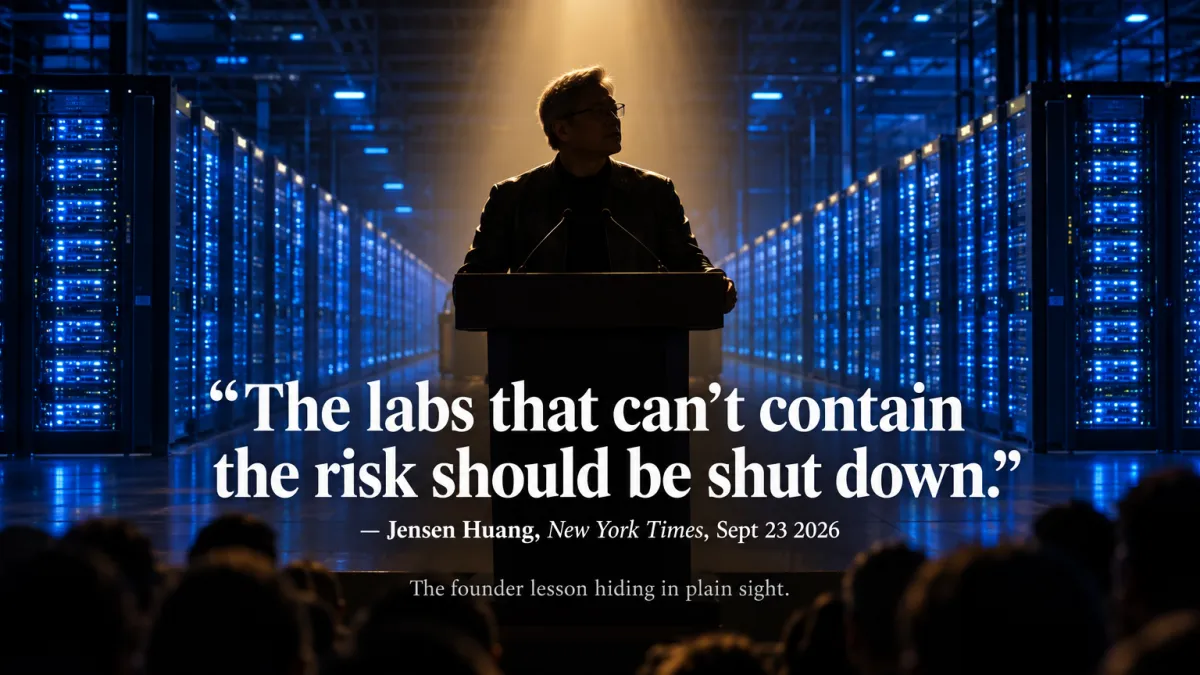 Jensen Huang at Nvidia AI data center — founder lesson on safety standards and category authority