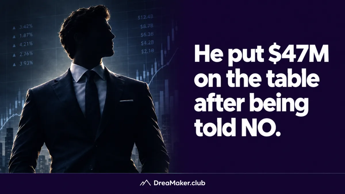 Editorial concept portrait of a billionaire in a dark suit, symbolising Mikhail Fridman's bold legal move against the EU