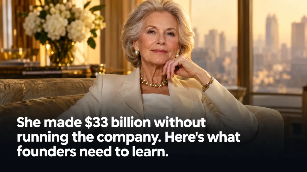 Elegant woman representing a wealth dynasty heiress with overlay text: She made $33 billion without running the company