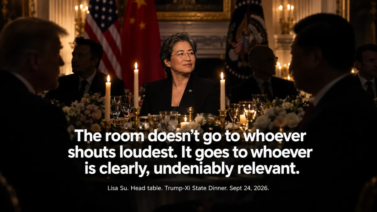 Lisa Su at the Trump-Xi White House state dinner head table — the positioning lesson every startup founder needs
