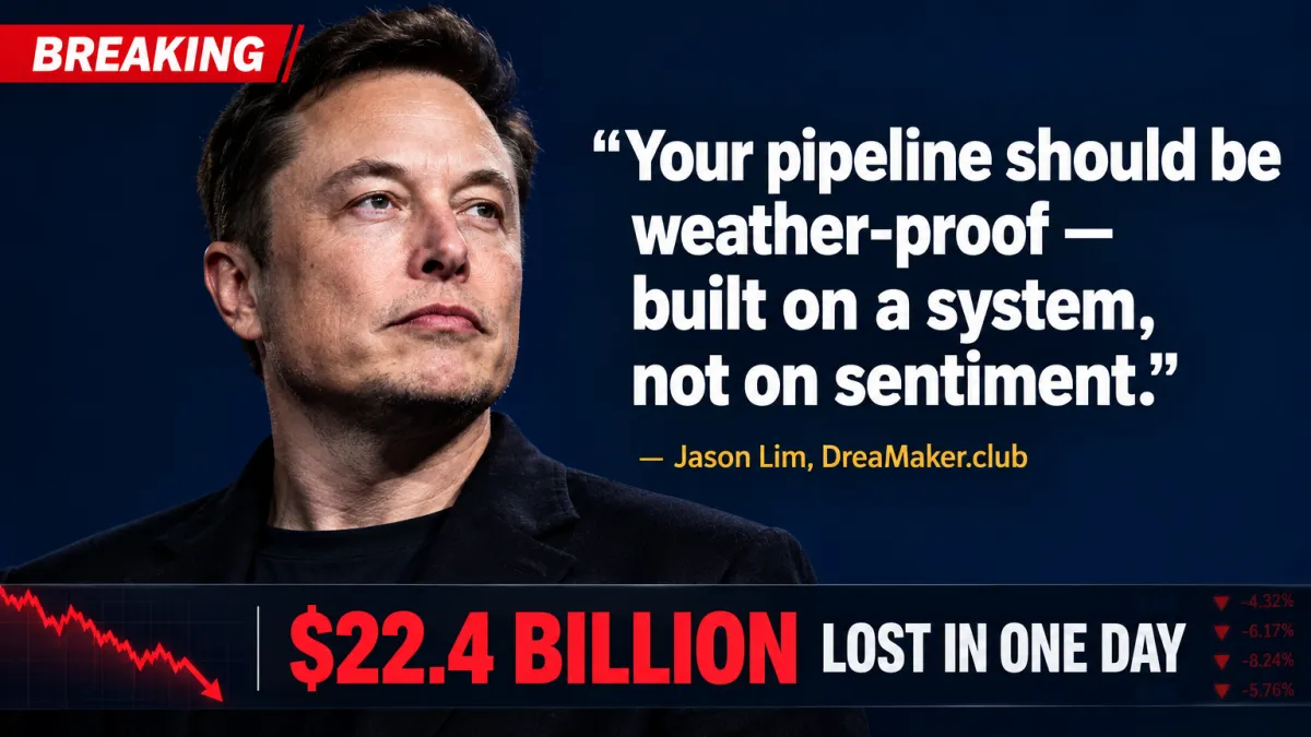 Billionaire Elon Musk — whose $22.4 billion single-day net worth loss reveals the pipeline-system lesson every startup founder needs right now