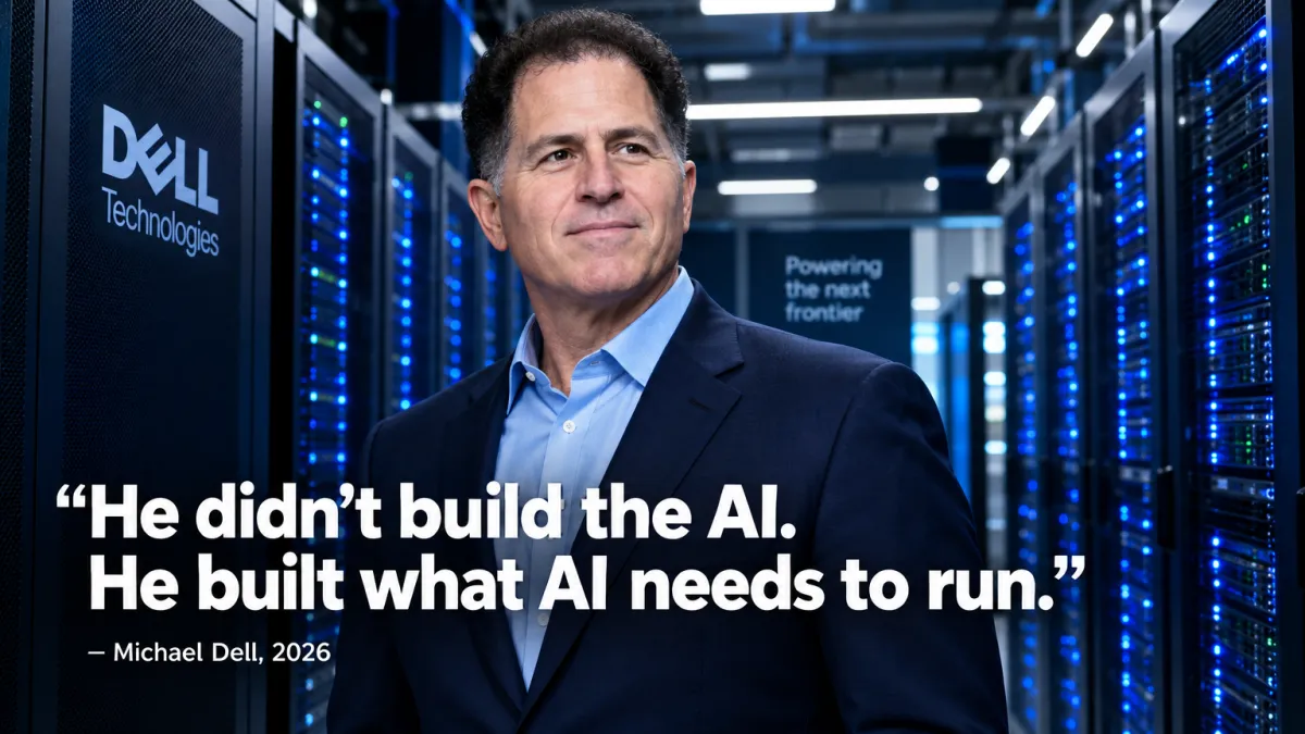 Billionaire Michael Dell surpassed Jensen Huang as the AI era biggest winner by selling infrastructure not models — the selling system lesson every startup founder needs
