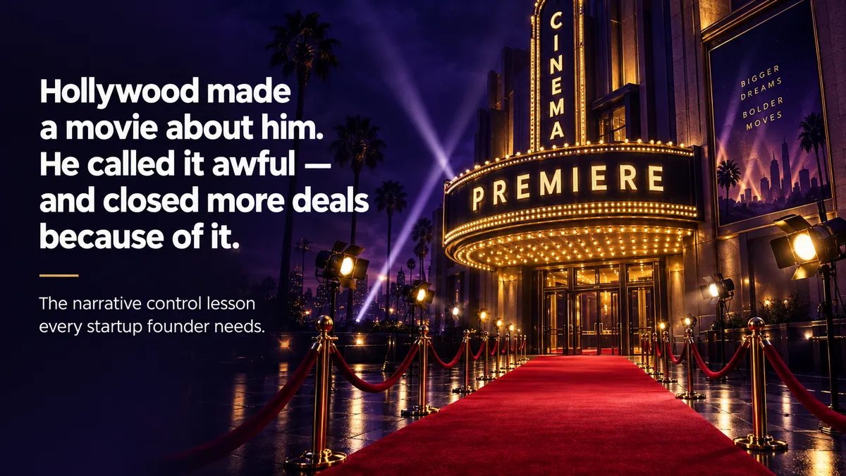 Cinematic Hollywood premiere scene representing Sam Altman's response to the film Artificial — the narrative control lesson every startup founder needs right now