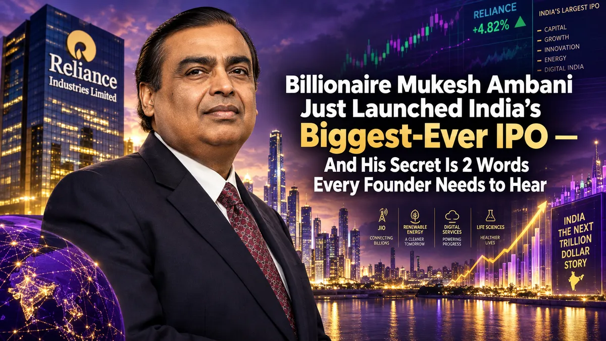 Billionaire Mukesh Ambani Reliance Industries chairman who handed India's biggest-ever 106 billion Jio IPO roadshow to his children Akash and Isha revealing the selling system lesson every startup founder needs right now