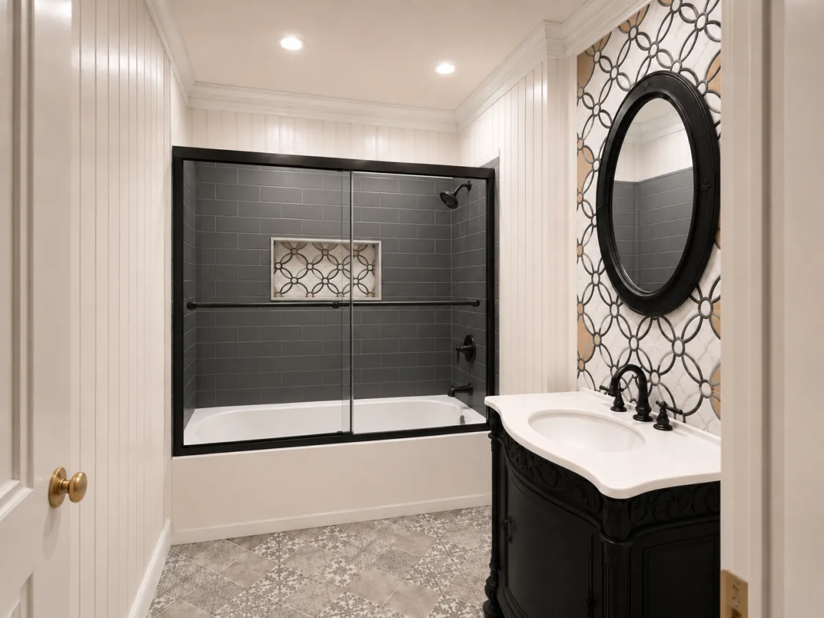 Kansas City bathroom remodel with walk-in shower and glass enclosure