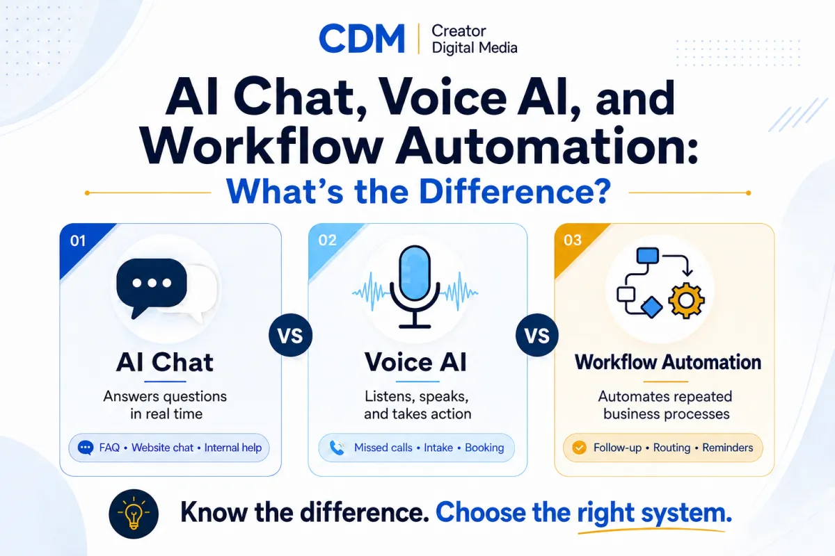 AI Chat, Voice AI, and Workflow Automation: What's the Difference?