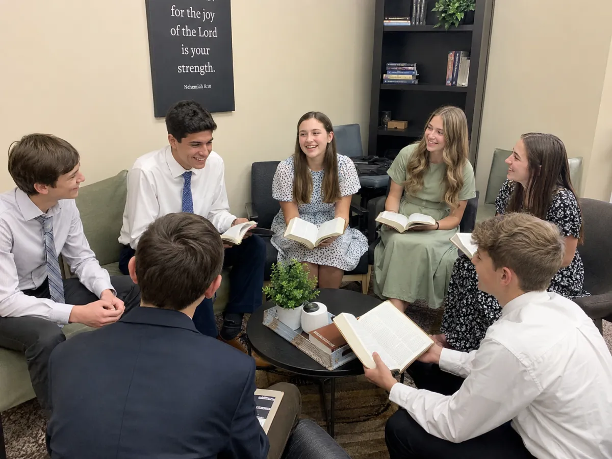 Youth group teenagers engaging in a Bible study