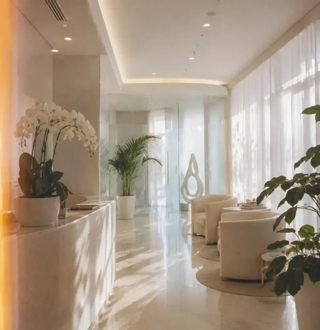Recepción moderna y elegante de una clínica privada