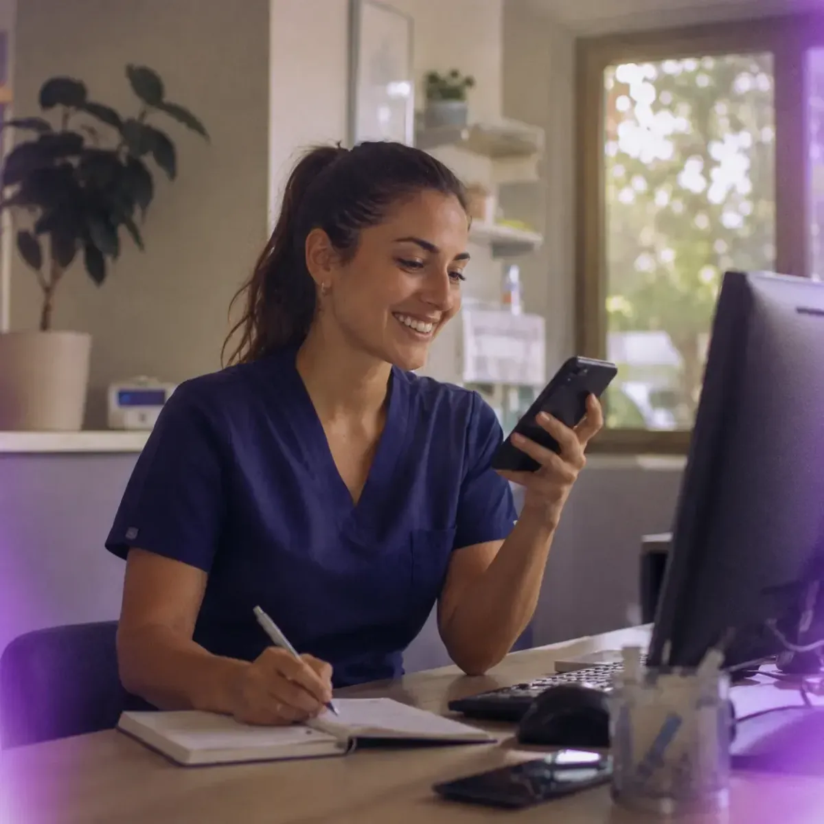 recepcionista clinica con movil