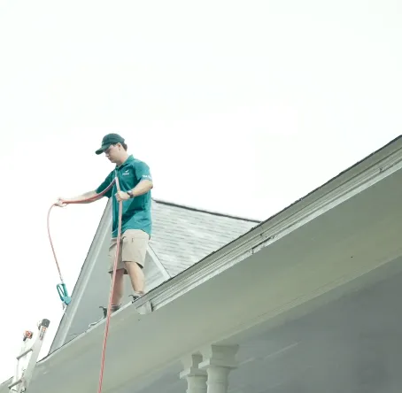 nolan mccrory owner of shiphape exteriors completing a roof wash in tallahassee fl