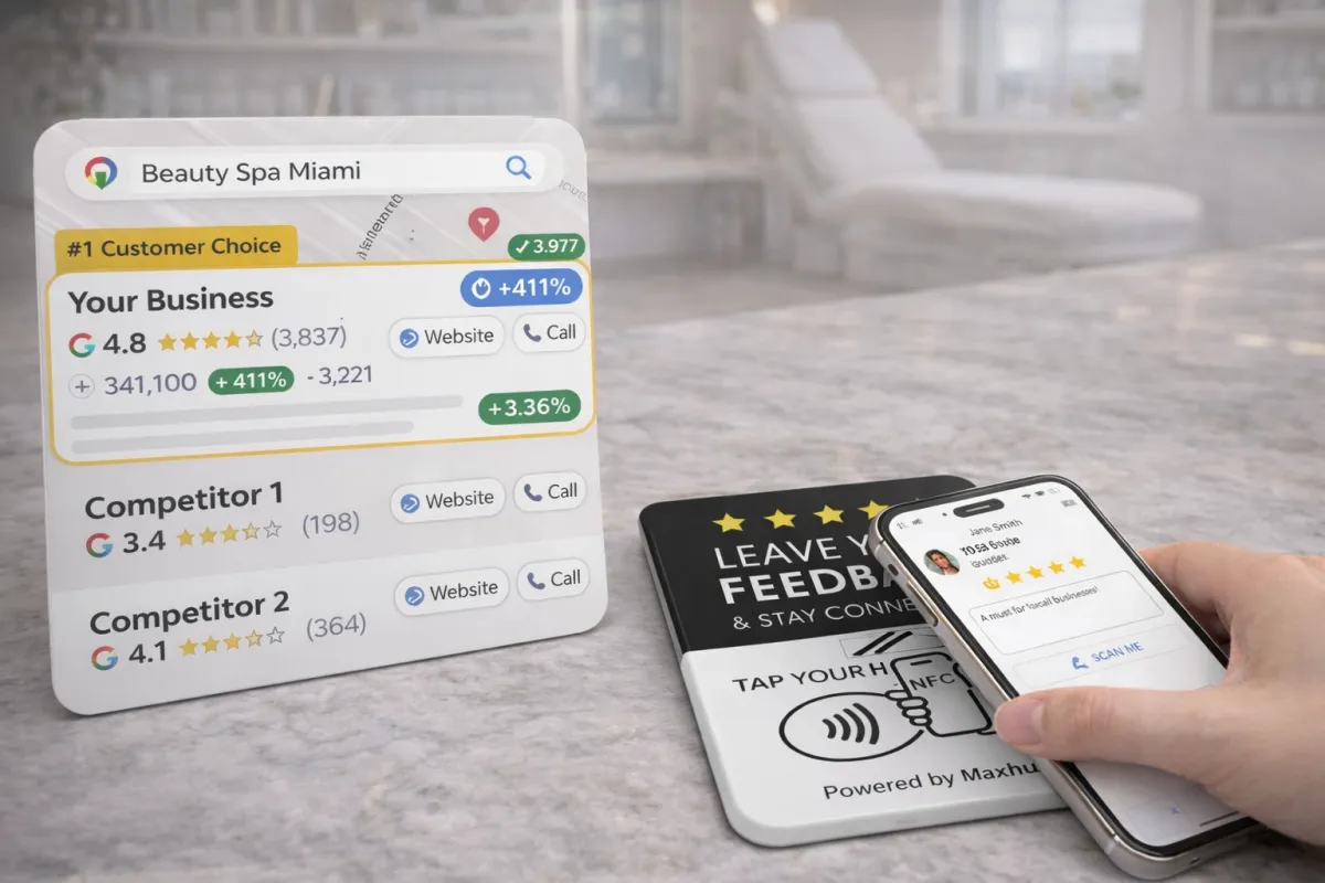 MaxHub.AI QR Review Counter card product image at a slight angle on white background