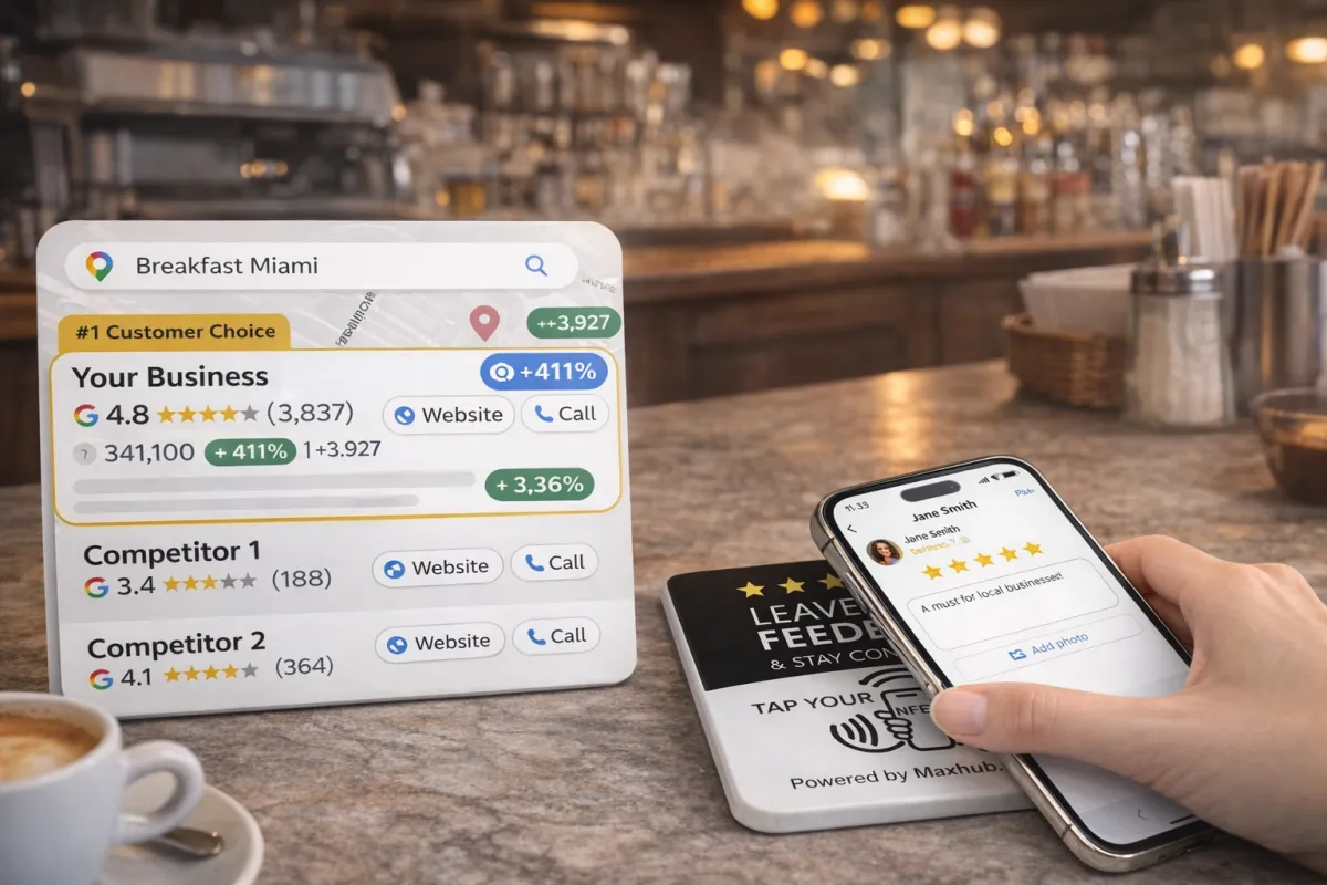 MaxHub.AI QR Review Counter card product image at a slight angle on white background