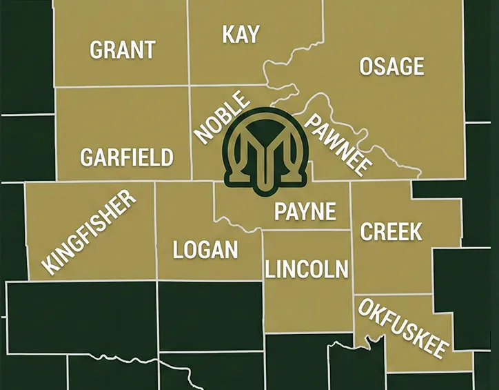 Map style representation of Ponca City Oklahoma service area