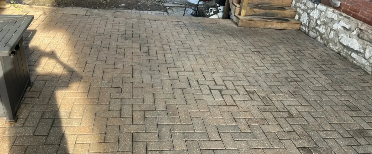 Clean brick paver patio after professional pressure washing service