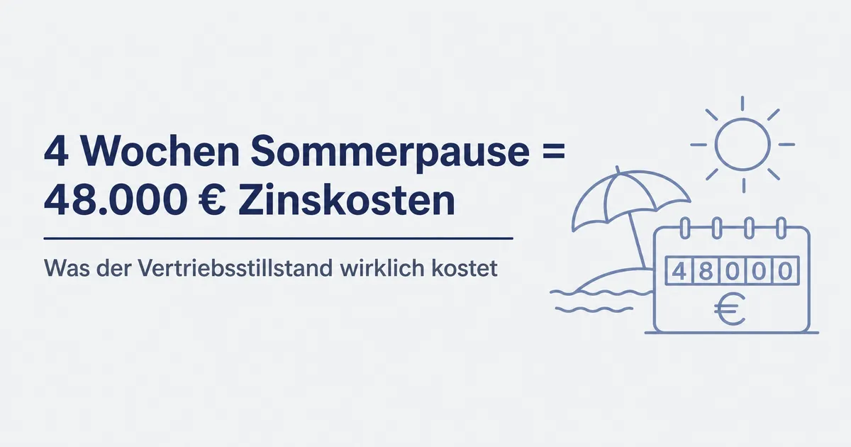 4 Wochen Sommerpause = 48.000 € Zinskosten: Was uns der Vertriebsstillstand wirklich kostet