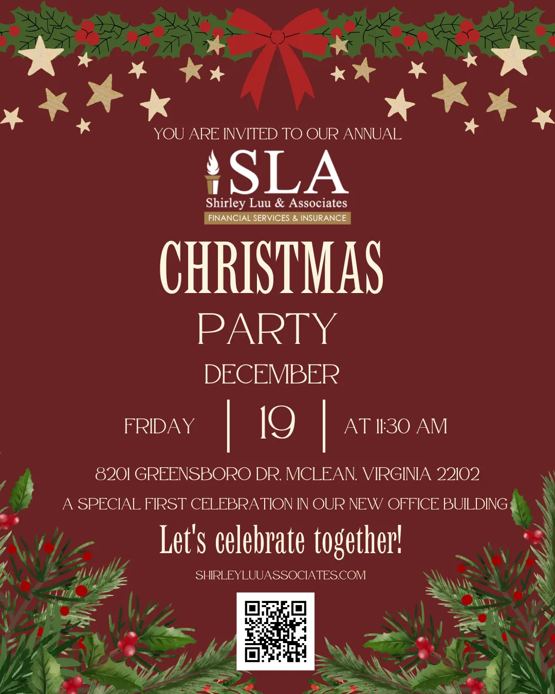 A digital illustration of a diverse group of finance professionals in festive attire, gathered in a modern office decorated with subtle holiday elements, warm lighting, and a city skyline visible through large windows. The scene conveys camaraderie and celebration, with a gentle, cheerful color palette and a welcoming atmosphere.