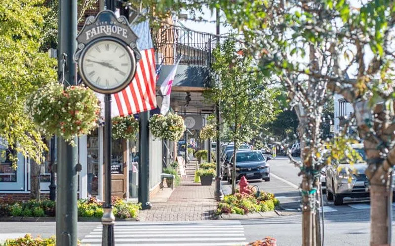 An overview photo of Fairhope, Alabama where Hall Services offers their services such as emrgency repair or hanyman