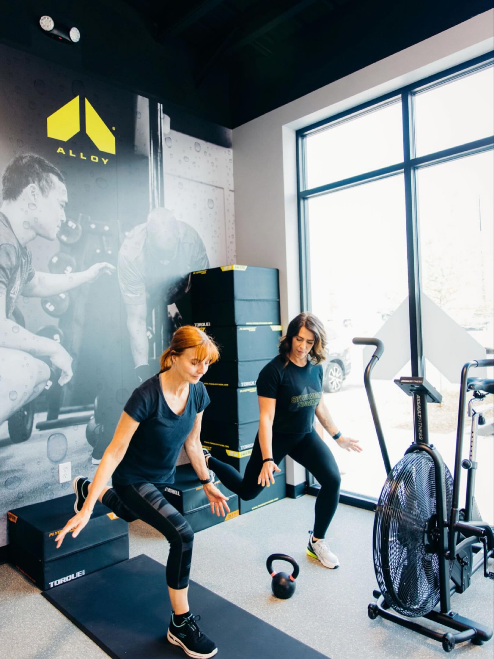 Women doing strength training exercises with coach in small group personal training fitness studio in Royal Oak MI focusing on functional fitness and mobility
