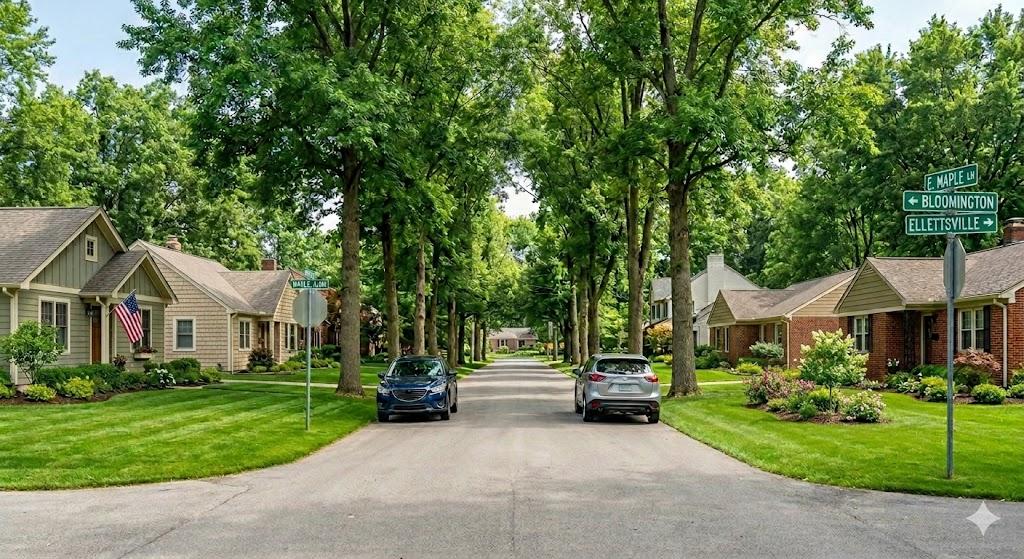 Bloomington and Ellettsville Indiana-like neighborhood street for home buyers comparing where to live