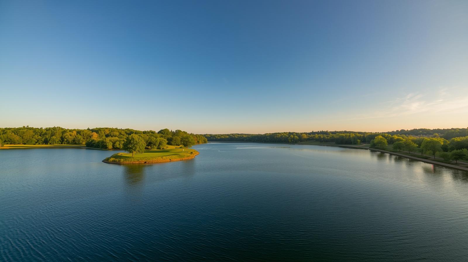 Lake Monroe with golf course at the Eagle Pointe community near The Pointe in Bloomington, Indiana