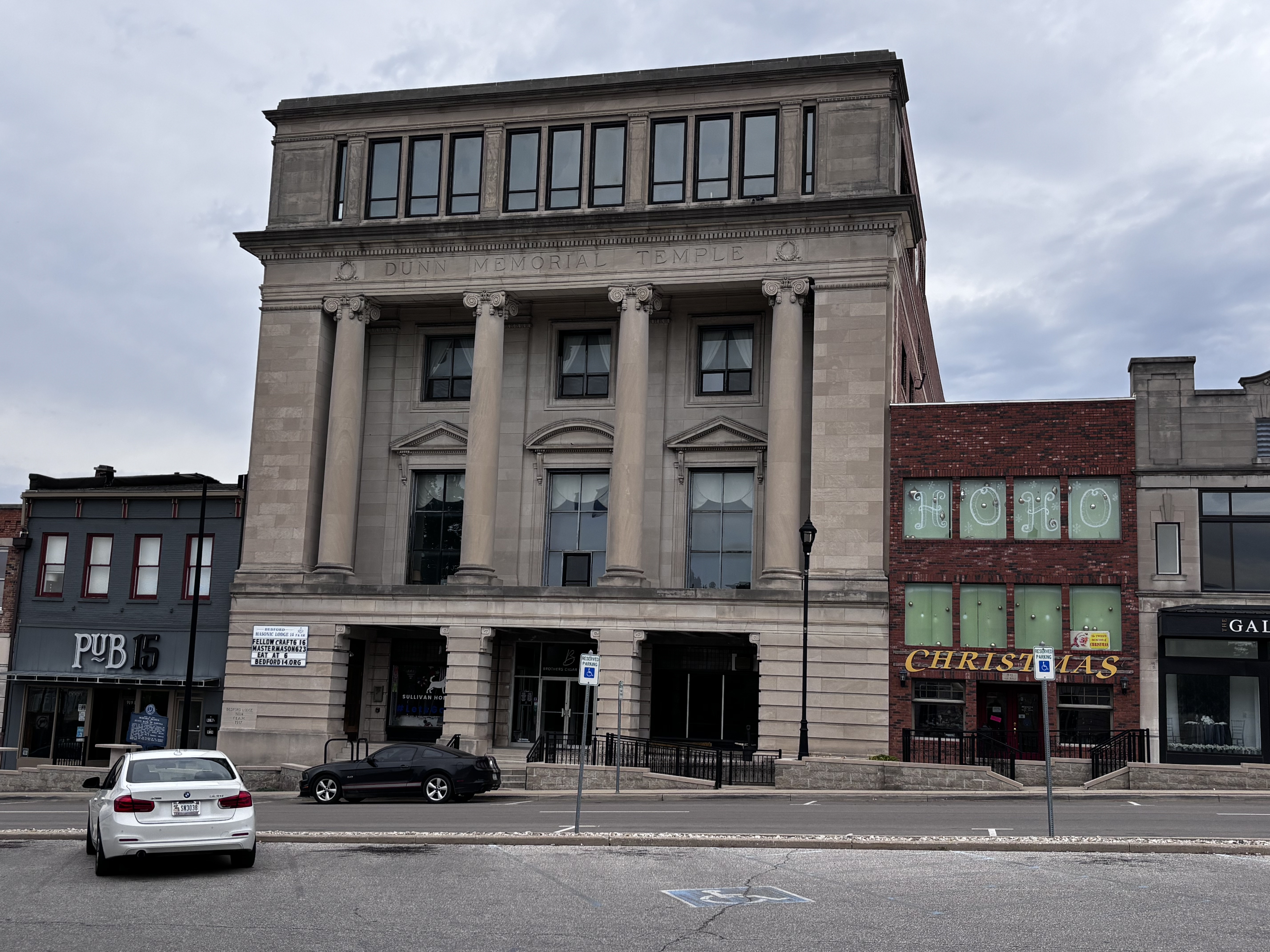 Dunn Memorial Temple, home of Bedford Masonic Lodge No. 14, in downtown Bedford, Indiana