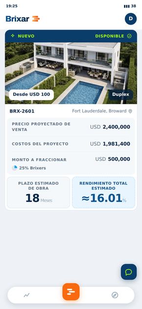 Mockup of the Brixar app showing a property listing.