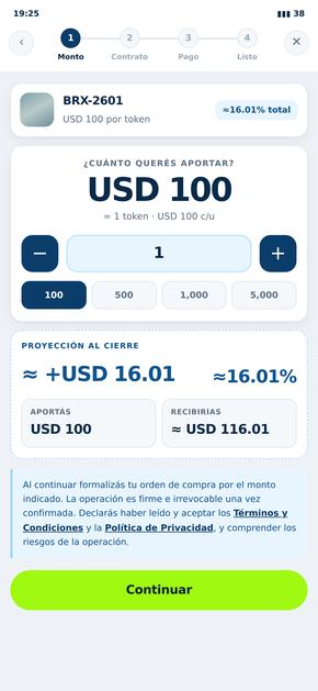 Mockup of the Brixar app showing a confirmation or checkout screen.