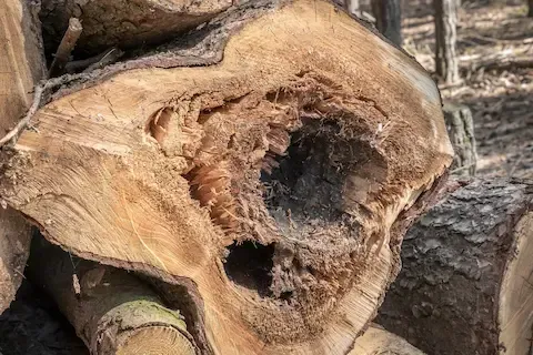 Close-up of decayed tree trunk showing rot and internal damage | Moline Tree Service