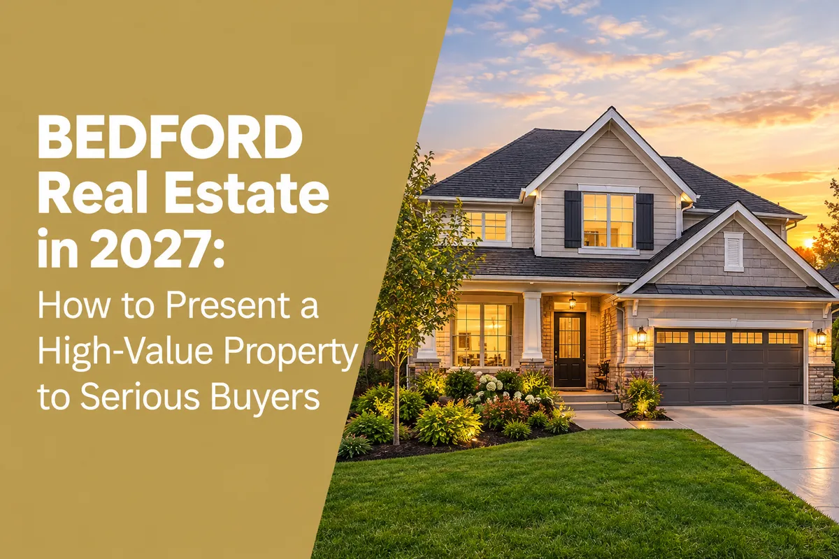 High-value Bedford NH home presented for sale with attractive exterior and landscaped grounds