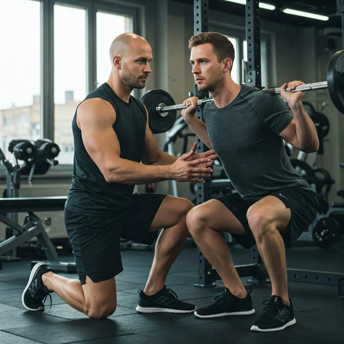 coach is showing how to squat