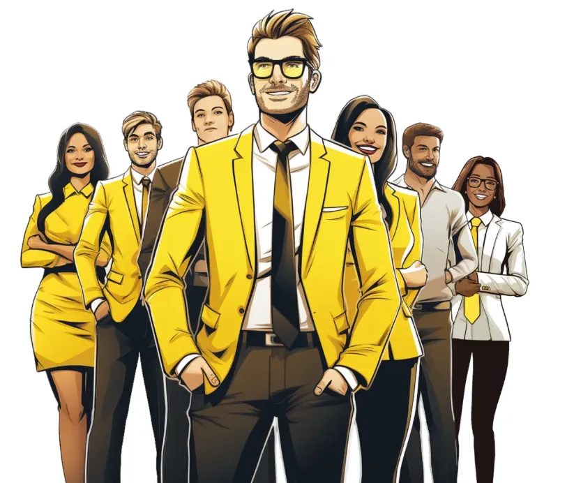 Business team standing together representing scalable management and company growth