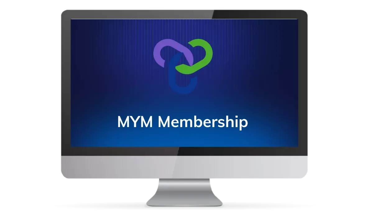 Computer mockup showing the MYM Membership branding.