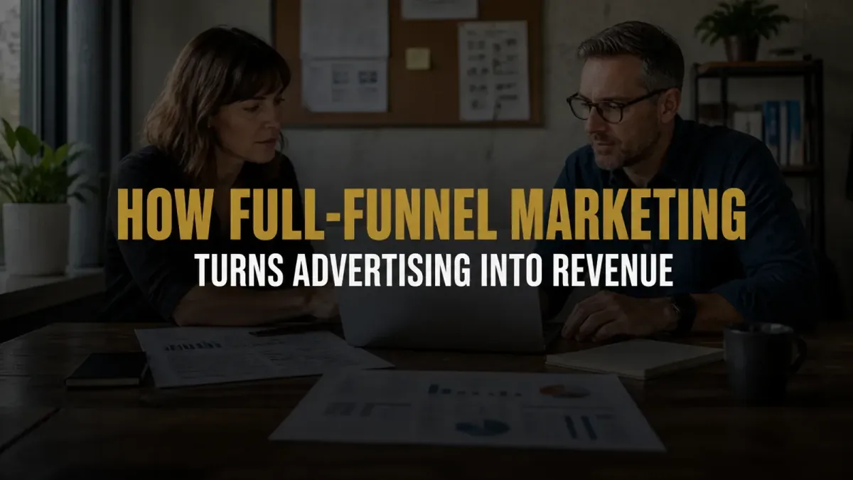 Business team reviewing how full-funnel marketing connects advertising to measurable revenue