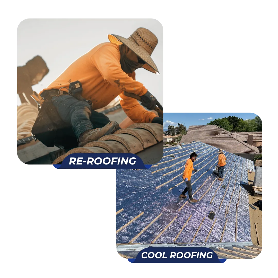 Arizona roofing contractors installing new tile roof and cool roofing system to improve energy efficiency and extend roof lifespan.