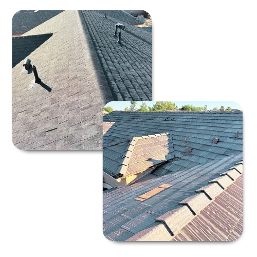 Side-by-side comparison of tile and asphalt shingle roofing options offered by Scottsdale roofing companies.