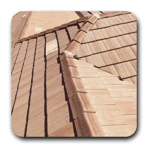 Professional roof inspection in San Tan Valley showing concrete roof tiles, ridge lines, and O'Hagin attic vents.
