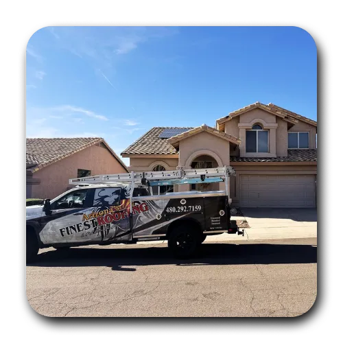 Arizona's Finest Roofing service truck on-site, providing the best local roofing company in phoenix services.