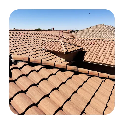 Expert residential roof inspection queen creek showing a detailed view of interlocking clay tiles and complex roof valleys on a local home.