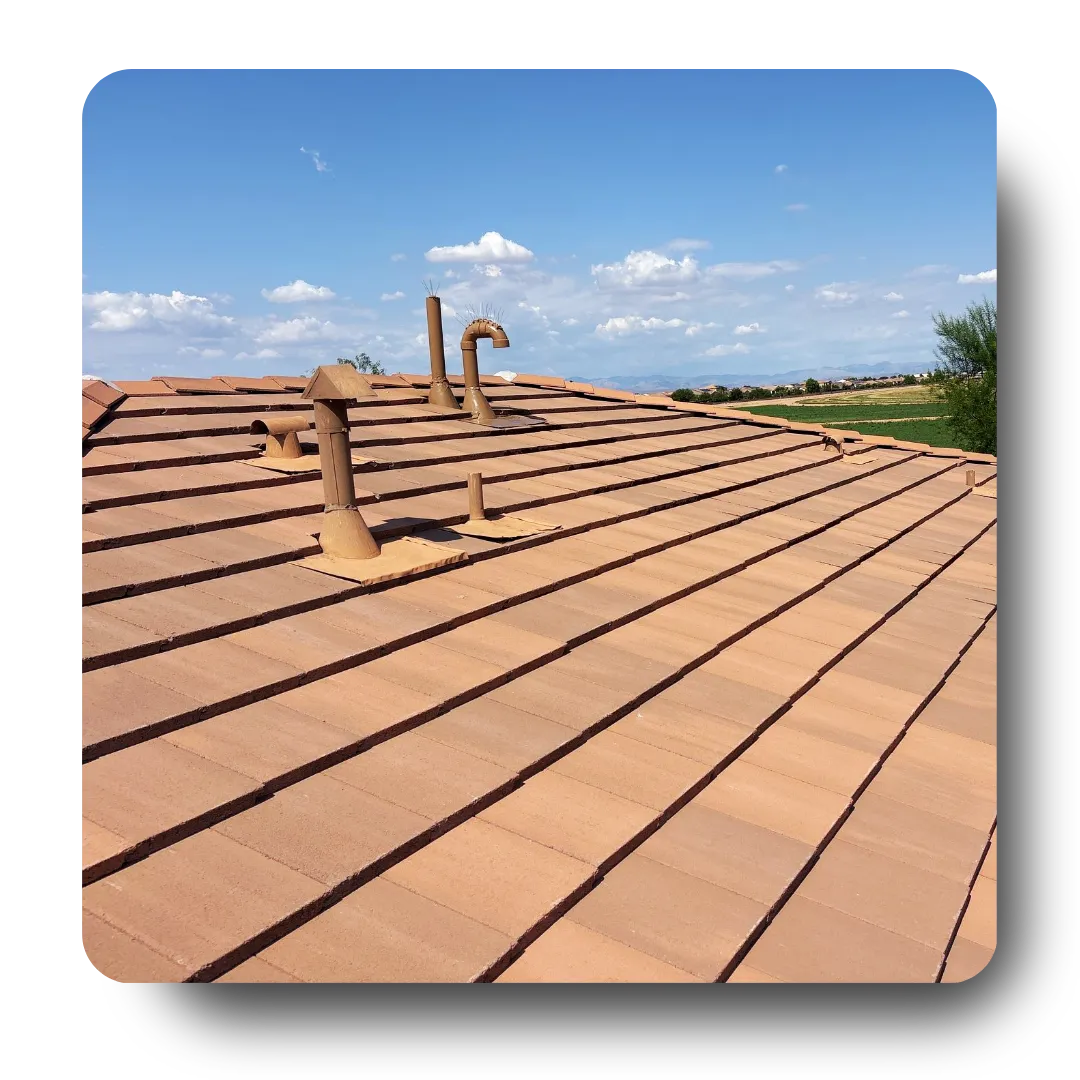 Roof Repair in San Tan Valley showing flat tile roofing with pipe vent boots