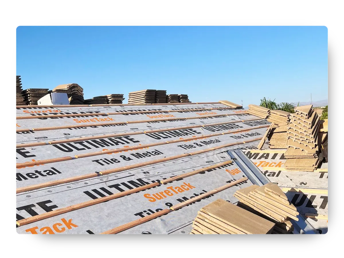 Roof Repair in San Tan Valley with Ultimate SureTack underlayment and stacked tiles