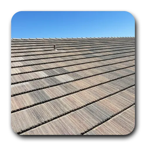 Clean, newly installed concrete tile roof section completed by trusted roofers in Gilbert AZ.