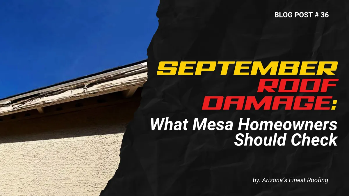 Graphic displaying roof damage inspection tips for homeowners from reliable shingle roofing contractors mesa Arizona.
