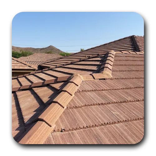 Detailed angle of a newly installed concrete tile roof finished by a leading roofing company Scottsdale AZ.