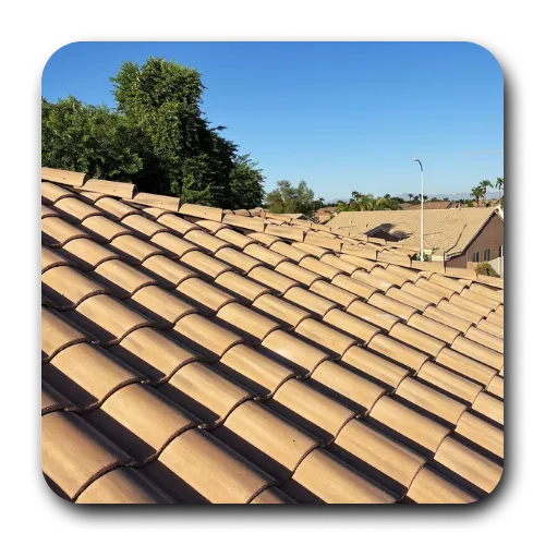 High-angle shot of clean tile roofing Chandler AZ completed during a re-roofing project.